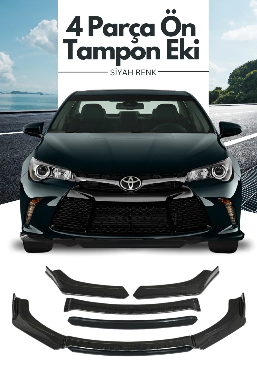 4 Parça Ön Lip Universal Ön Tampon Eki Piano Black Siyah Renk